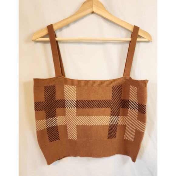 WITTY FOX 2pc Brown Plaid Waist Length Sweater w Spaghetti Strap Top Size- XL - Picture 2 of 8